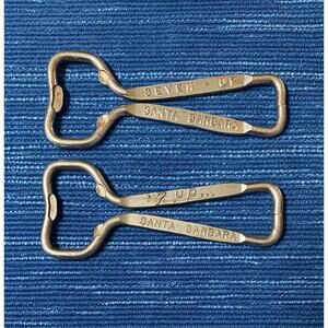 2 VTG Seven Up Soda 7 UP Bottle Opener Embossed SANTA BARBARA California 948A